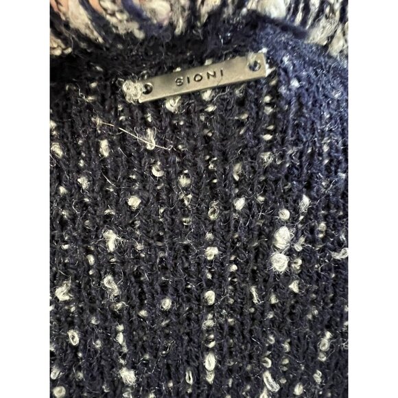 Sioni Womens Navy Boucle Open Front Cardigan Sweater With Fringe Edges - Size M - Picture 5 of 7